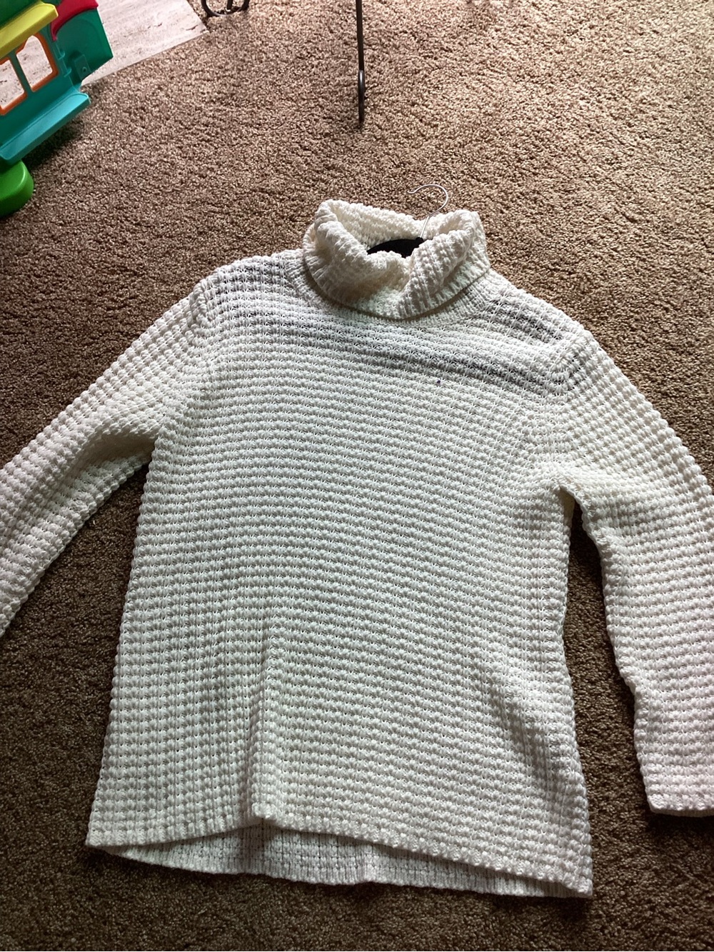 Rena Rowan Cream Waffle-Knit Turtleneck Sweater